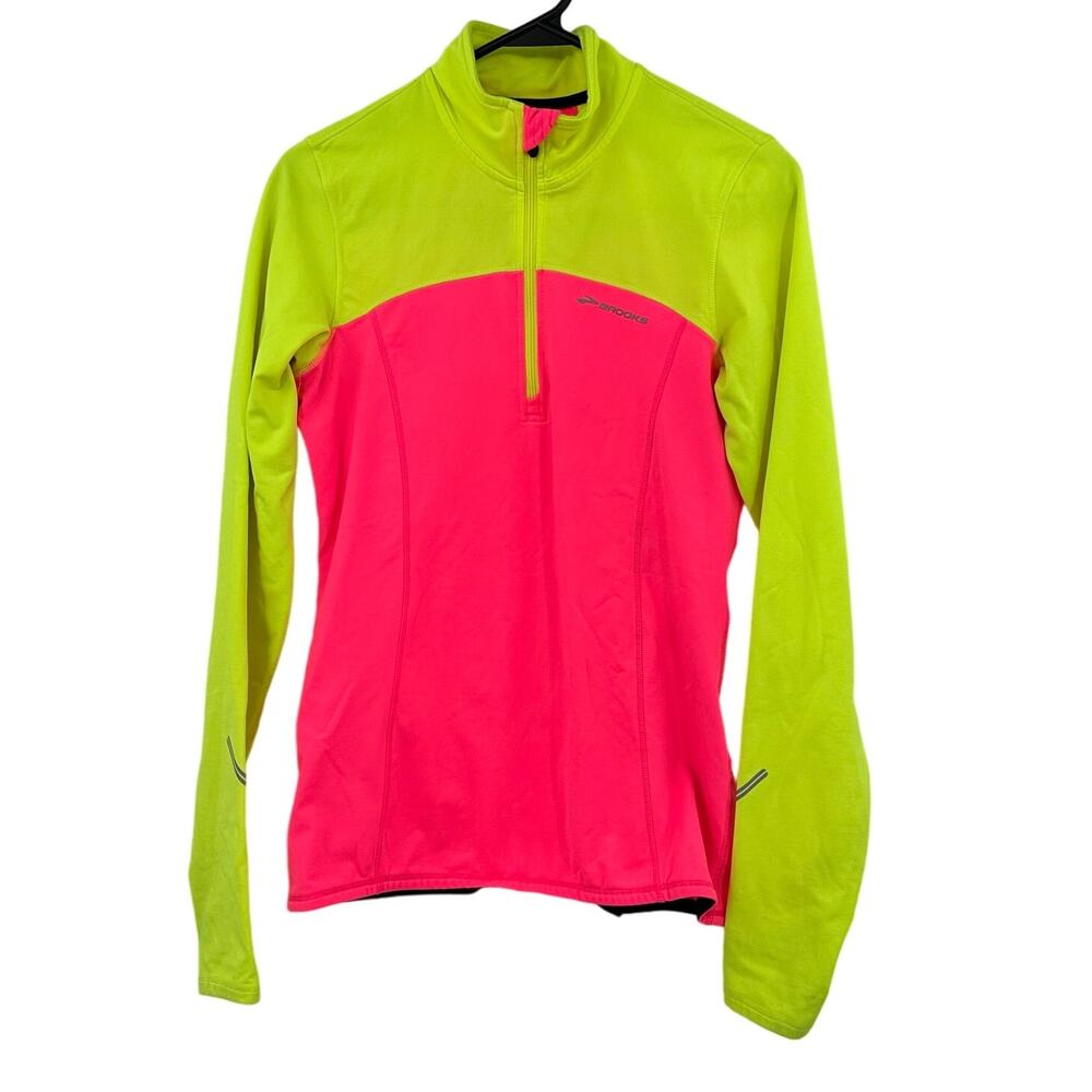 Brooks Size Small Women's Long-Sleeved Quarter Zip Pullover‎ Pink Yellow Neon